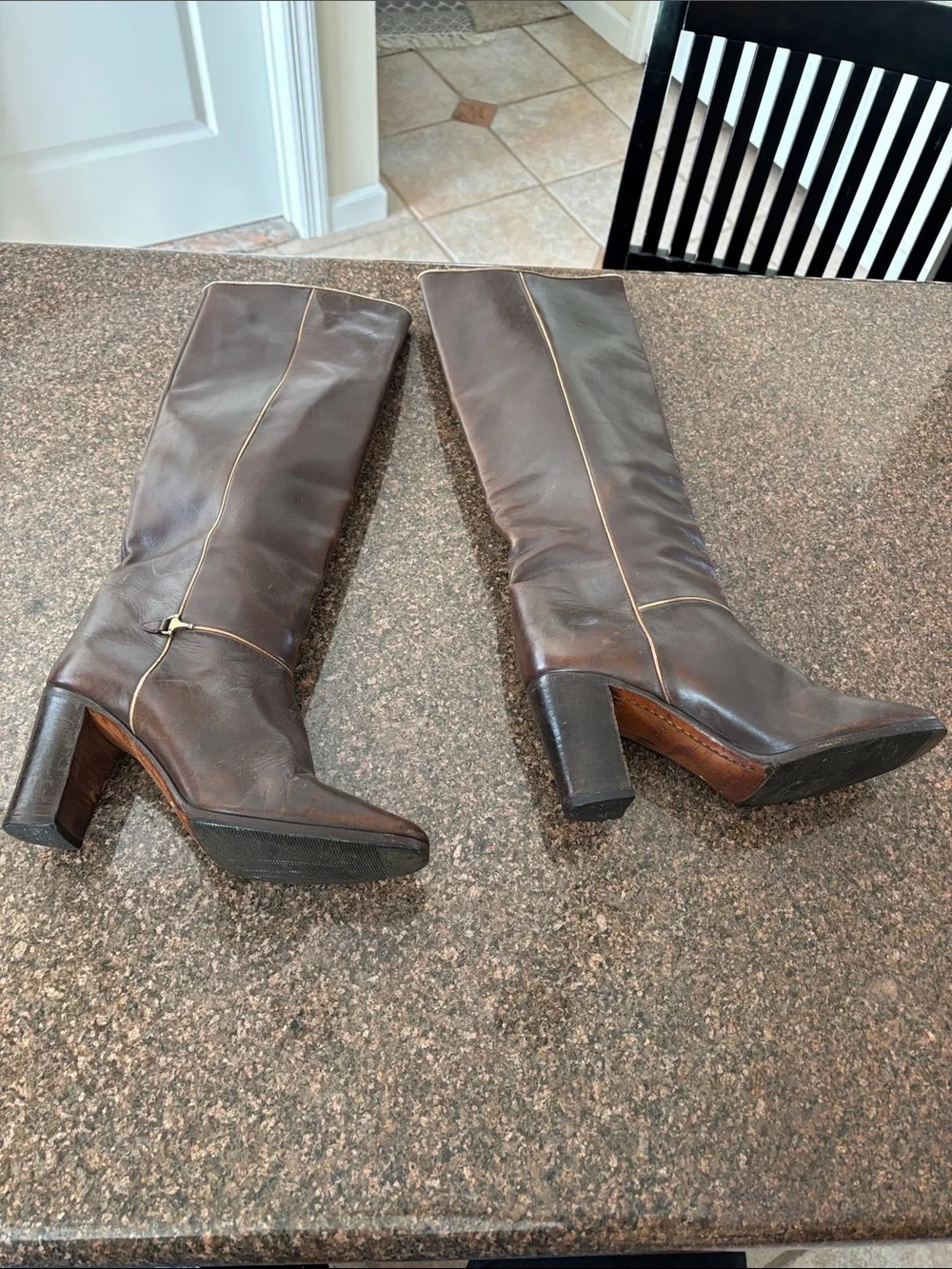 Gucci Ladies dark brown 70’s Horsebit Stacked Heel Boots-7-VINTAGE - Picture 10 of 15